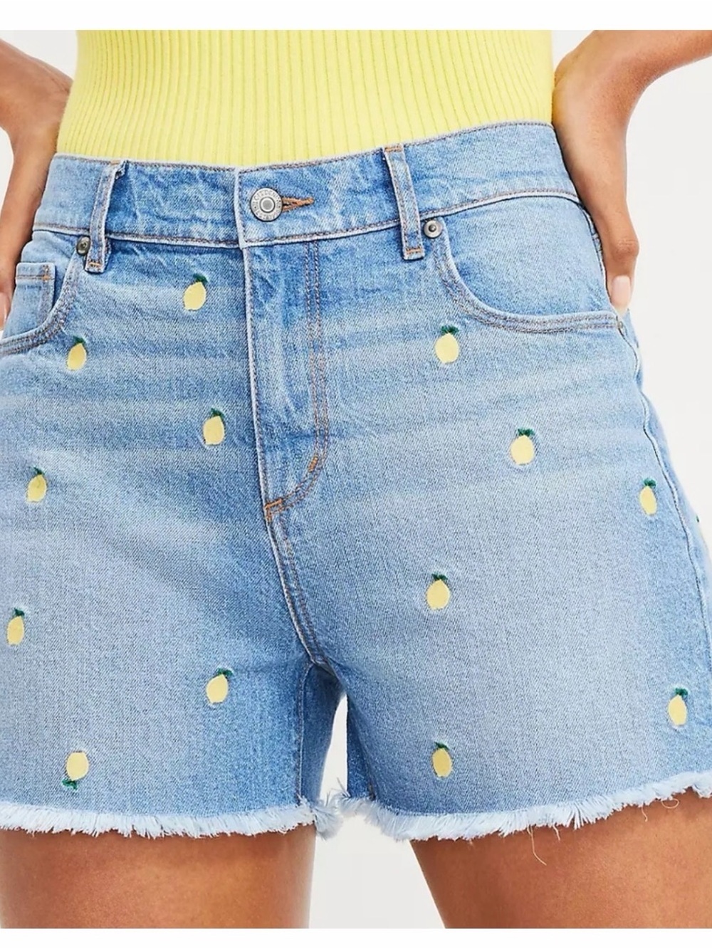 LOFT Light Blue Denim Shorts with Lemon Embroidery